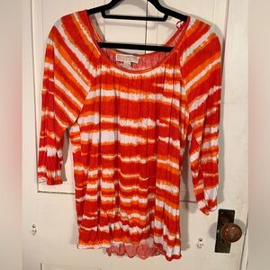 Michael Kors Orange and White Tie-Dye Top